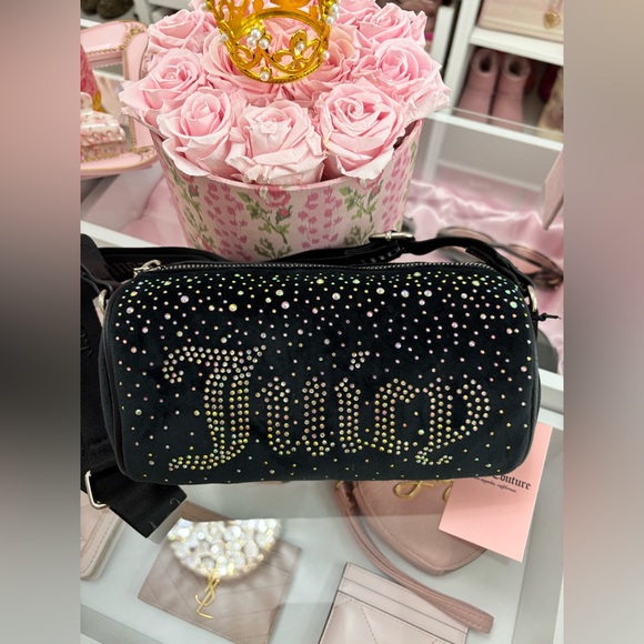 Juicy Couture Let It Shine Roll bag Black Crossbody Bag with Rhinestone - Picture 5 of 8